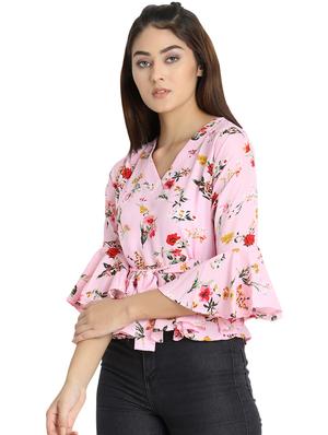tie knot bell sleeved floral ruffle top - 16689733 - Standard Image - 2