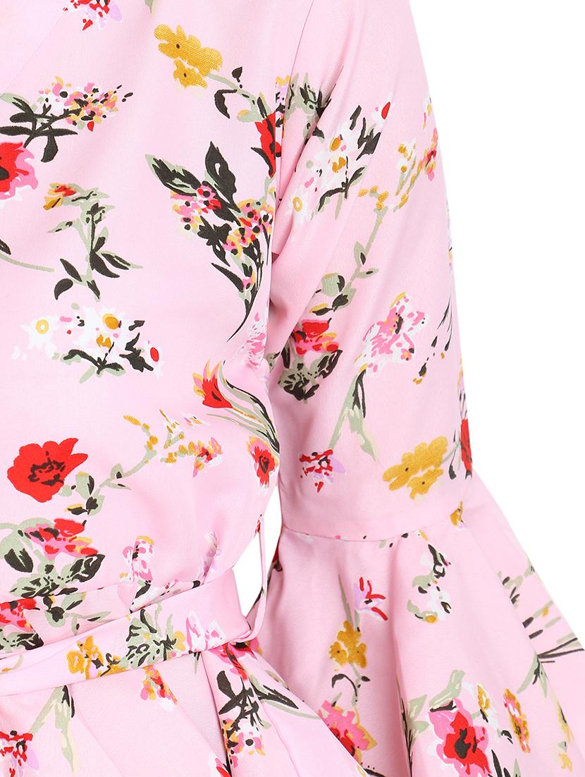 tie knot bell sleeved floral ruffle top - 16689733 - Zoom Image - 5