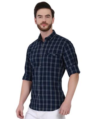 navy blue checkered casual shirt - 16690857 - Standard Image - 2