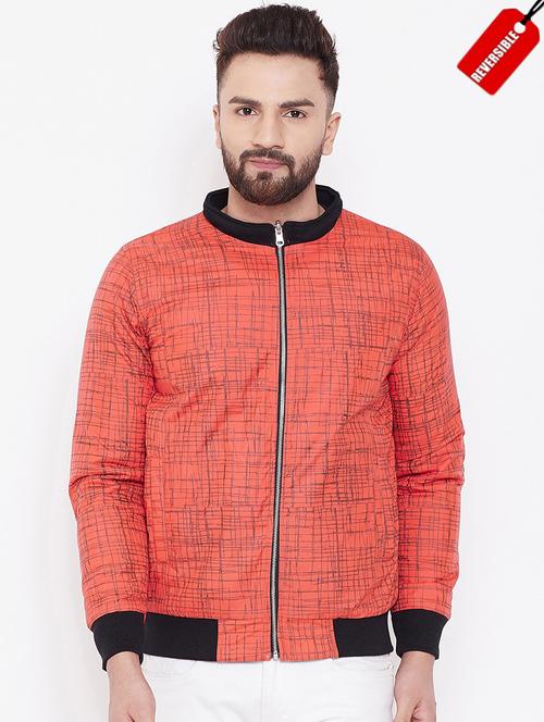 orange printed reversible casual jacket - 16691481 - Standard Image - 1