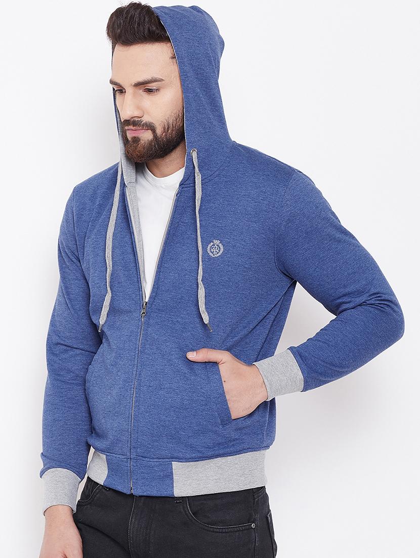 blue solid hooded sweatshirt - 16691556 - Zoom Image - 2