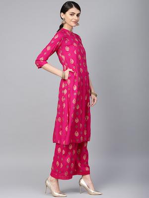 block printed kurta with palazzo set - 16692817 - Standard Image - 2