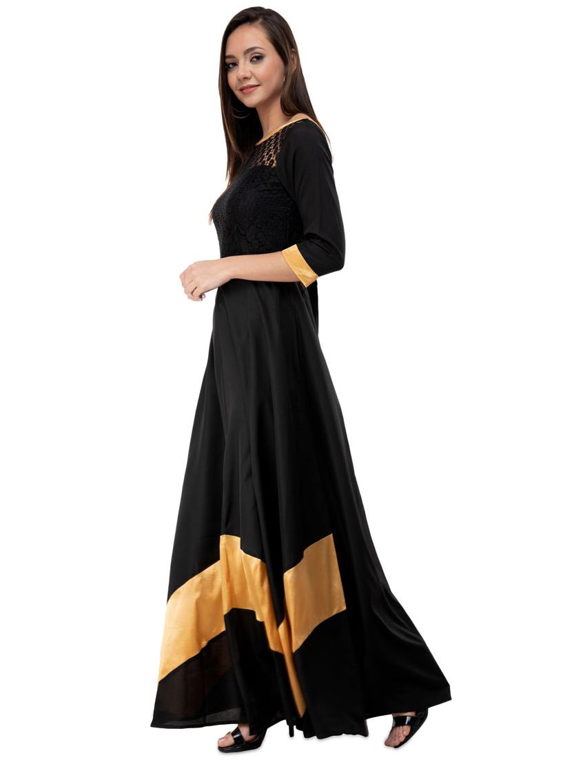 contrast detail round neck gown - 16693225 - Zoom Image - 2