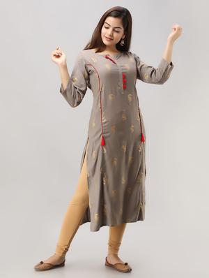 gold print straight kurta - 16693837 - Standard Image - 2