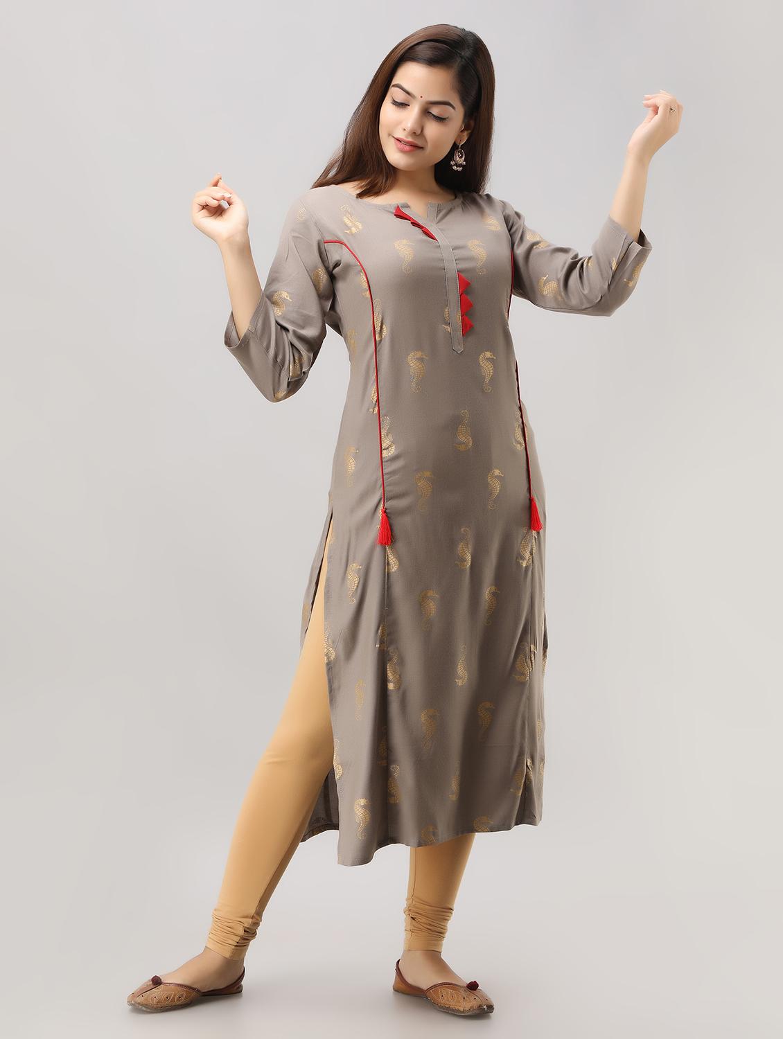 gold print straight kurta - 16693837 - Zoom Image - 2