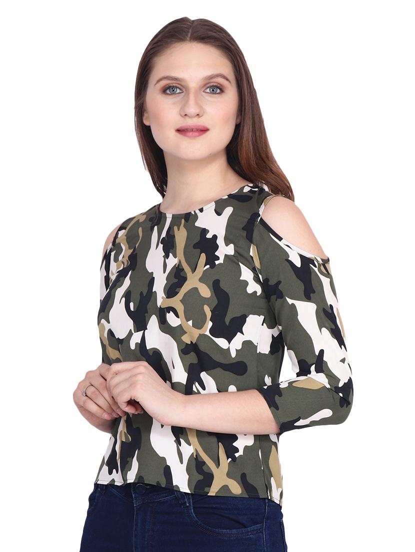 cold shoulder camouflage top - 16694087 - Zoom Image - 2