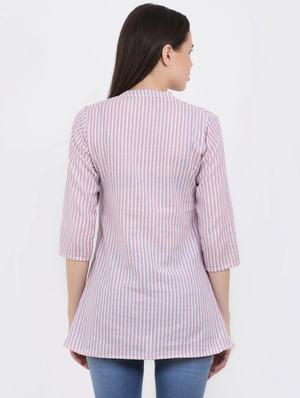 mandarin neck striped asymmetric tunic - 16694201 - Standard Image - 2