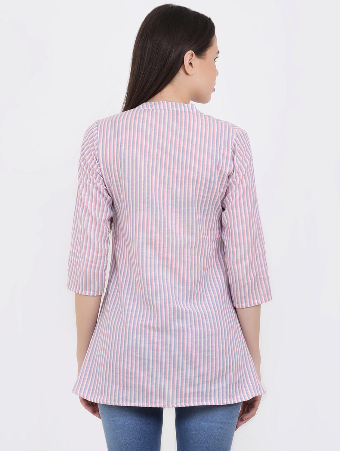 mandarin neck striped asymmetric tunic - 16694201 - Zoom Image - 2
