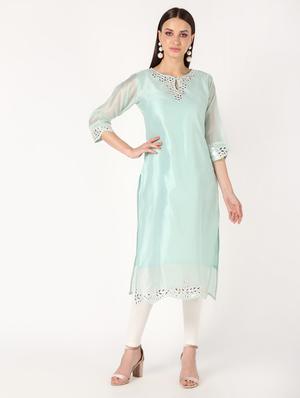 mirror work solid straight kurta - 16694374 - Standard Image - 2