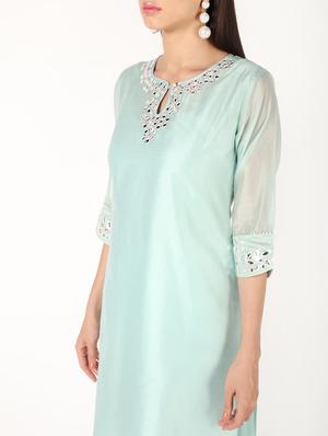 mirror work solid straight kurta - 16694374 - Standard Image - 5