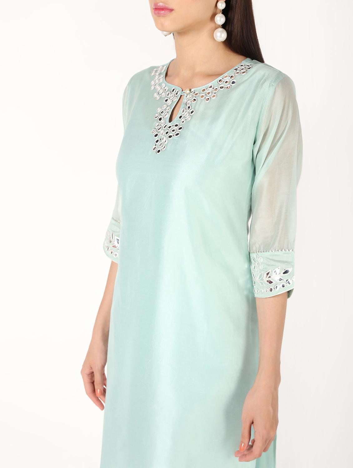 mirror work solid straight kurta - 16694374 - Zoom Image - 5