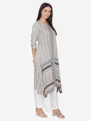 grey rayon highlow kurta - 16694411 - Standard Image - 2