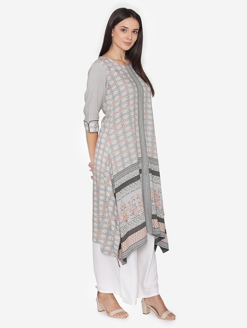 grey rayon highlow kurta - 16694411 - Zoom Image - 2
