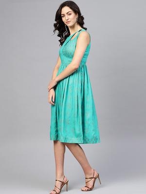 cutout neck gathered a-line dress - 16694717 - Standard Image - 2