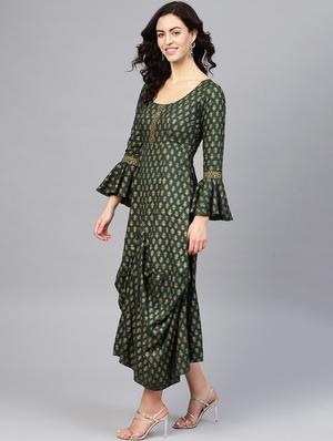 bell sleeved block print asymmetric dress - 16694719 - Standard Image - 2