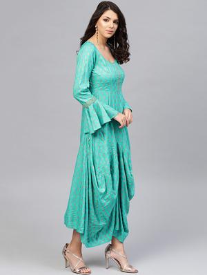 bell sleeved block print asymmetric dress - 16694720 - Standard Image - 2