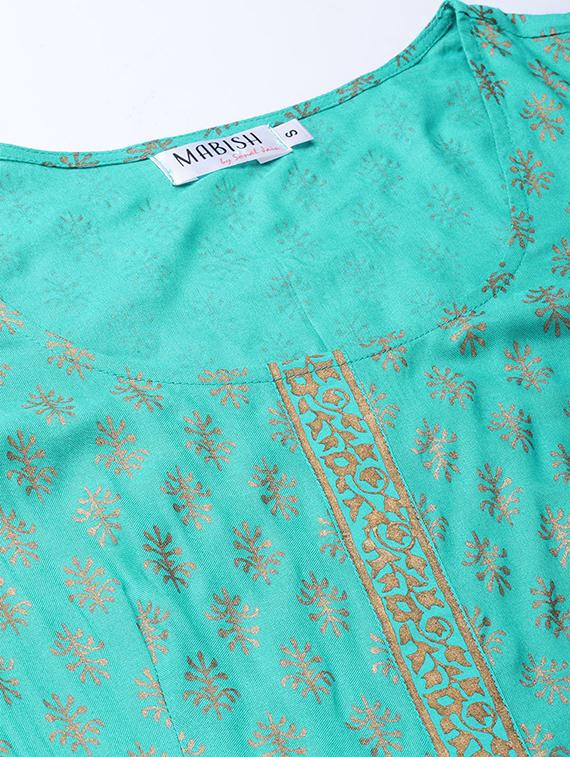 bell sleeved block print asymmetric dress - 16694720 - Zoom Image - 5
