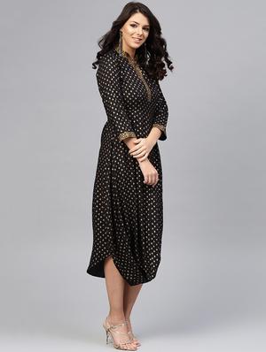 front cowl chinese collar printed dress - 16694723 - Standard Image - 2