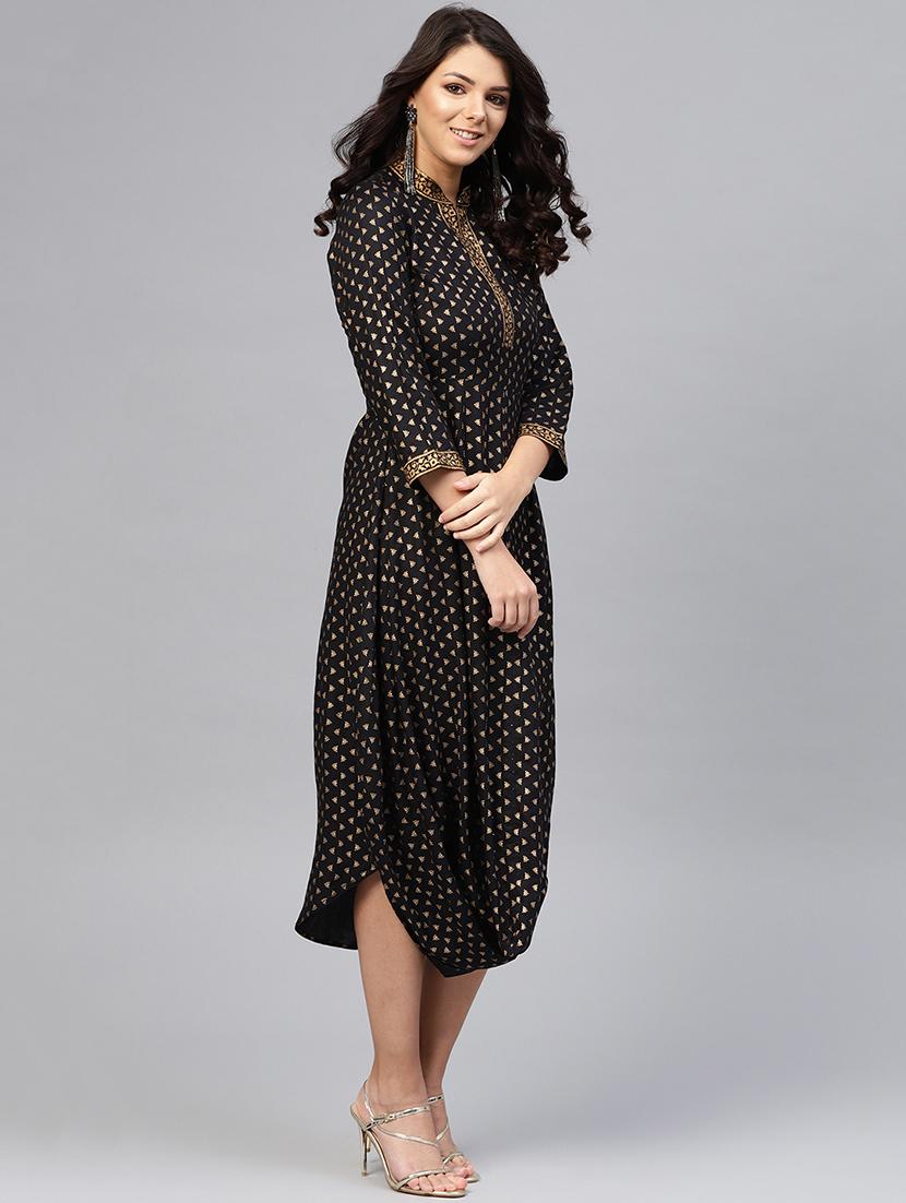 front cowl chinese collar printed dress - 16694723 - Zoom Image - 2