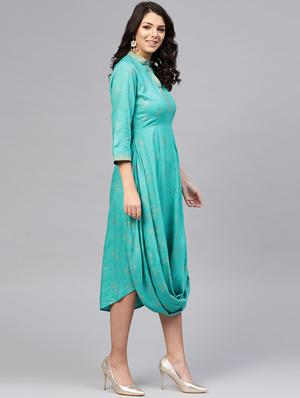 front cowl mandarin collar printed dress - 16694724 - Standard Image - 2