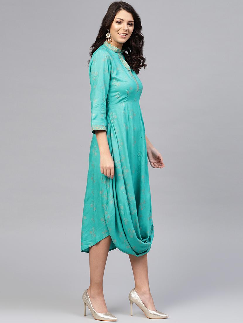 front cowl mandarin collar printed dress - 16694724 - Zoom Image - 2