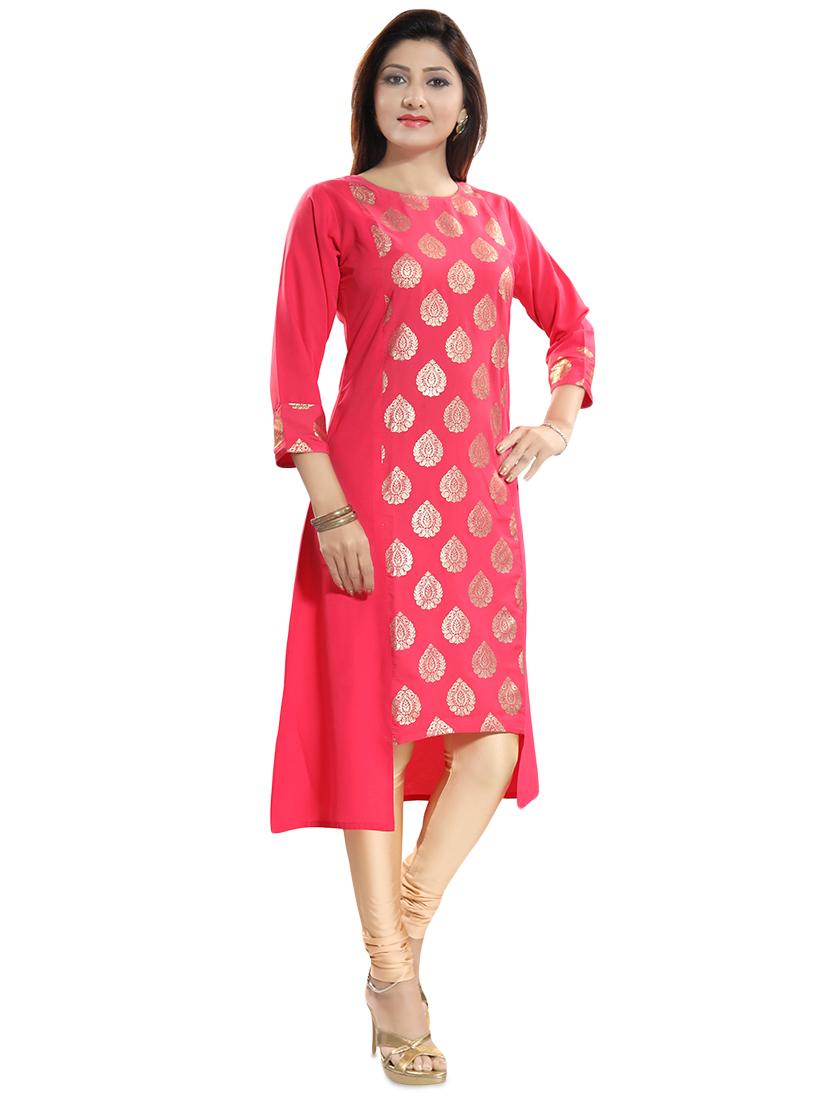 foil print asymmetric kurta - 16694923 - Zoom Image - 2