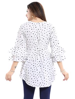 bell sleeves printed a-line kurti - 16694931 - Standard Image - 2