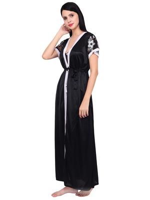 contrast floral embroidered sleepwear robe - 16695014 - Standard Image - 2