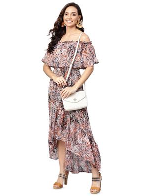 off shoulder printed high low dress - 16695235 - Standard Image - 2