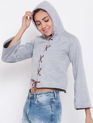 lace up detail hooded sweatshirt - 16695415 - Standard Image - 2
