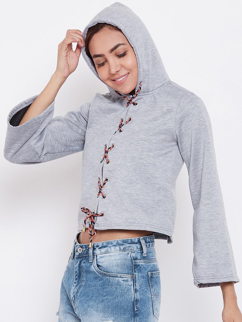 lace up detail hooded sweatshirt - 16695415 - Zoom Image - 2
