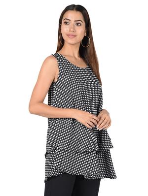 houndstooth print layered a-line kurti - 16695717 - Standard Image - 2