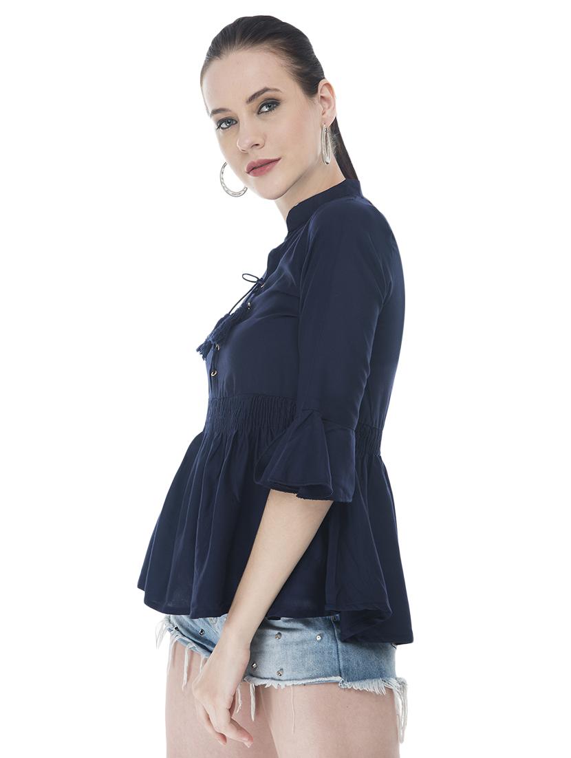 tassel tie up smocked peplum top - 16695776 - Zoom Image - 2