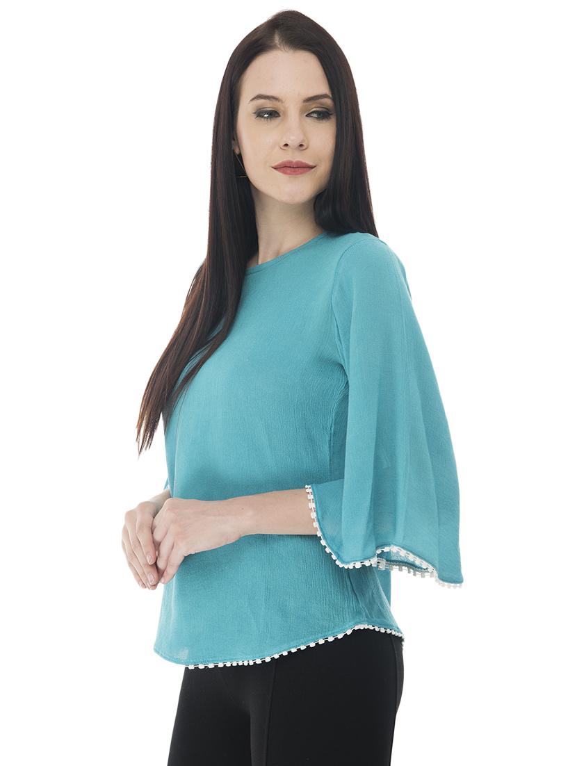 bell sleeved contrast lace detail top - 16695780 - Zoom Image - 2