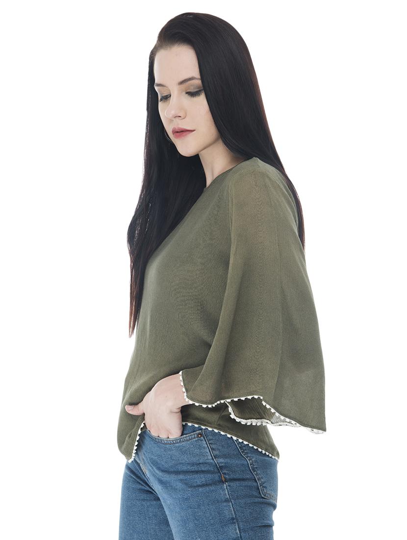 bell sleeved contrast lace detail top - 16695783 - Zoom Image - 2