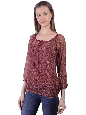 tie up neck floral blouson top - 16695813 - Standard Image - 2