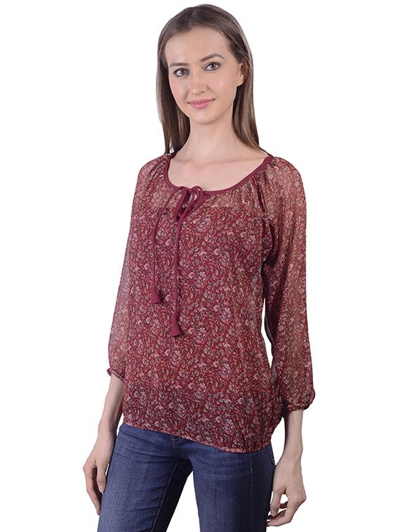 tie up neck floral blouson top - 16695813 - Zoom Image - 2