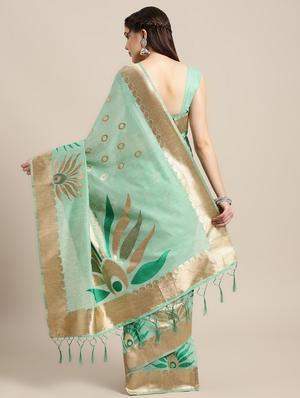 printed woven saree with blouse - 16696187 - Standard Image - 2