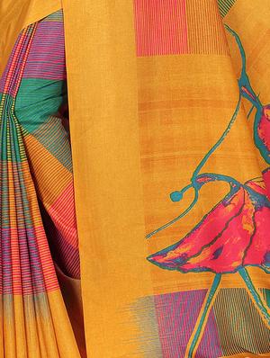 contrast printed saree with blouse - 16696627 - Standard Image - 2