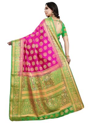fuchsia cotton silk kanjivaram saree with blouse - 16696670 - Standard Image - 2