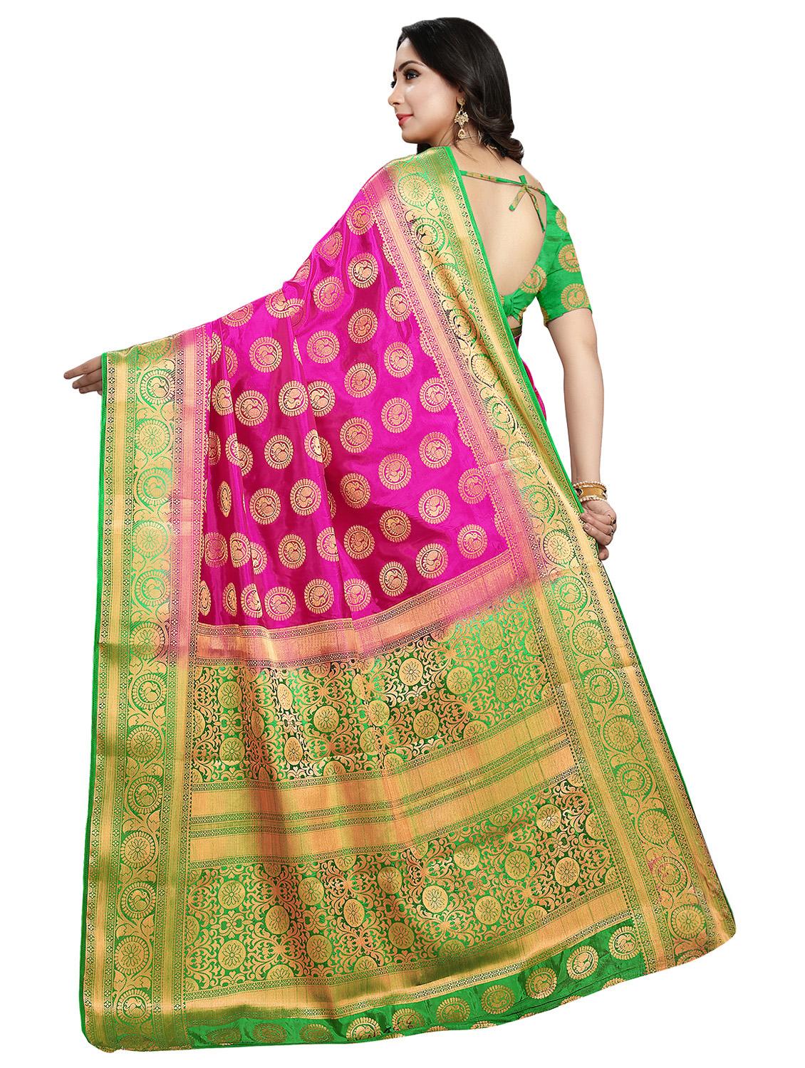 fuchsia cotton silk kanjivaram saree with blouse - 16696670 - Zoom Image - 2