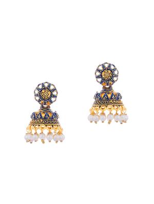 blue gold plated jhumka earring - 16697966 - Standard Image - 2