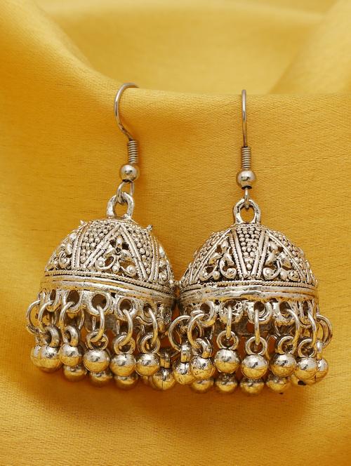 silver tone jhumka earring - 16697980 - Standard Image - 1