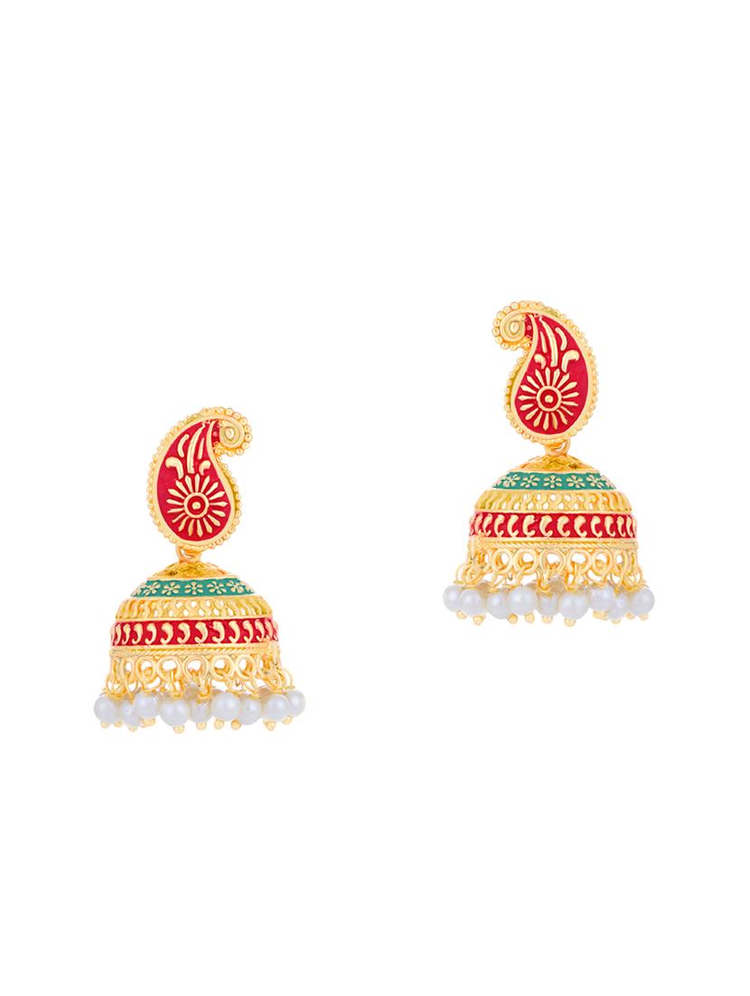 green gold plated jhumka earring - 16698033 - Zoom Image - 2