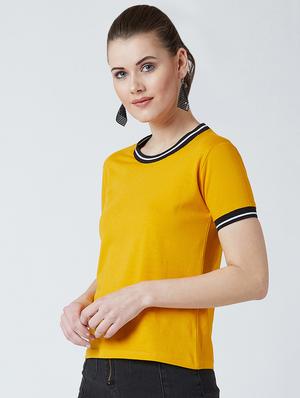 contrast crew neck solid tee - 16698539 - Standard Image - 2