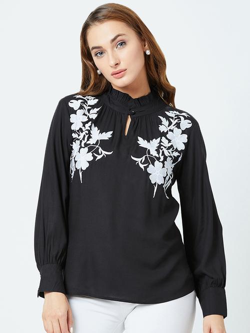 bishop sleeved embroidered detail top - 16698798 - Standard Image - 1