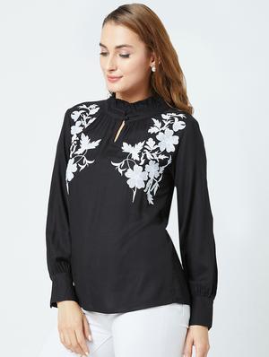 bishop sleeved embroidered detail top - 16698798 - Standard Image - 2