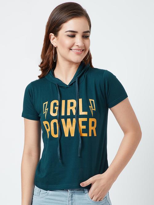 short sleeved quirky text hooded tee - 16699039 - Standard Image - 1