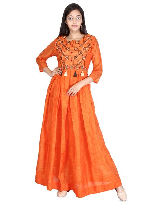embroidered chanderi flared gown - 16699078 - Standard Image - 1