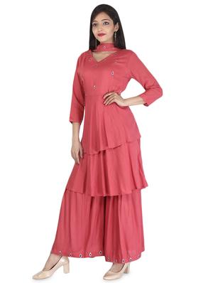 peach rayon kurta sharara set - 16699086 - Standard Image - 2